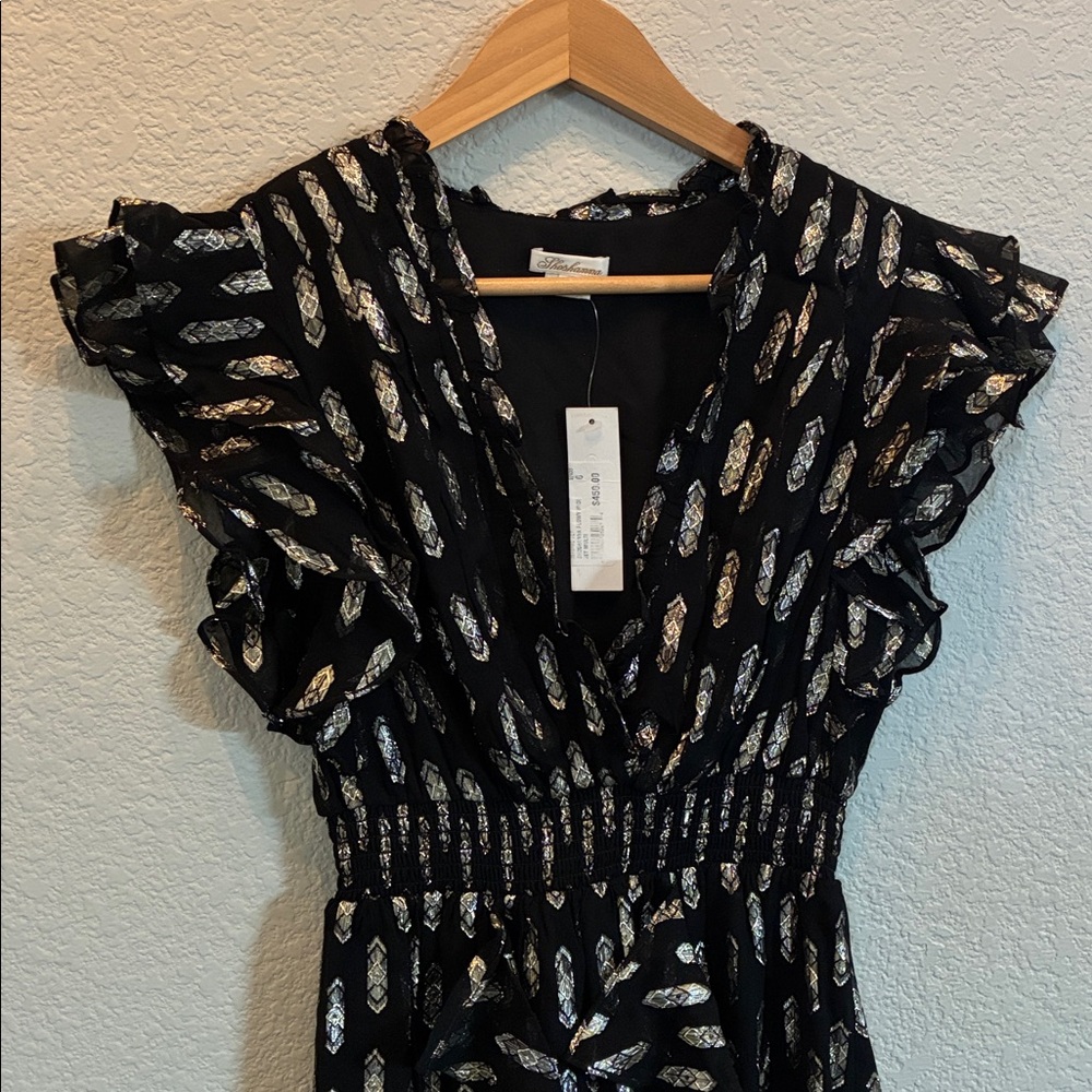 NWT Shoshanna Black and Gold Midi Dress - Picture 2 of 10